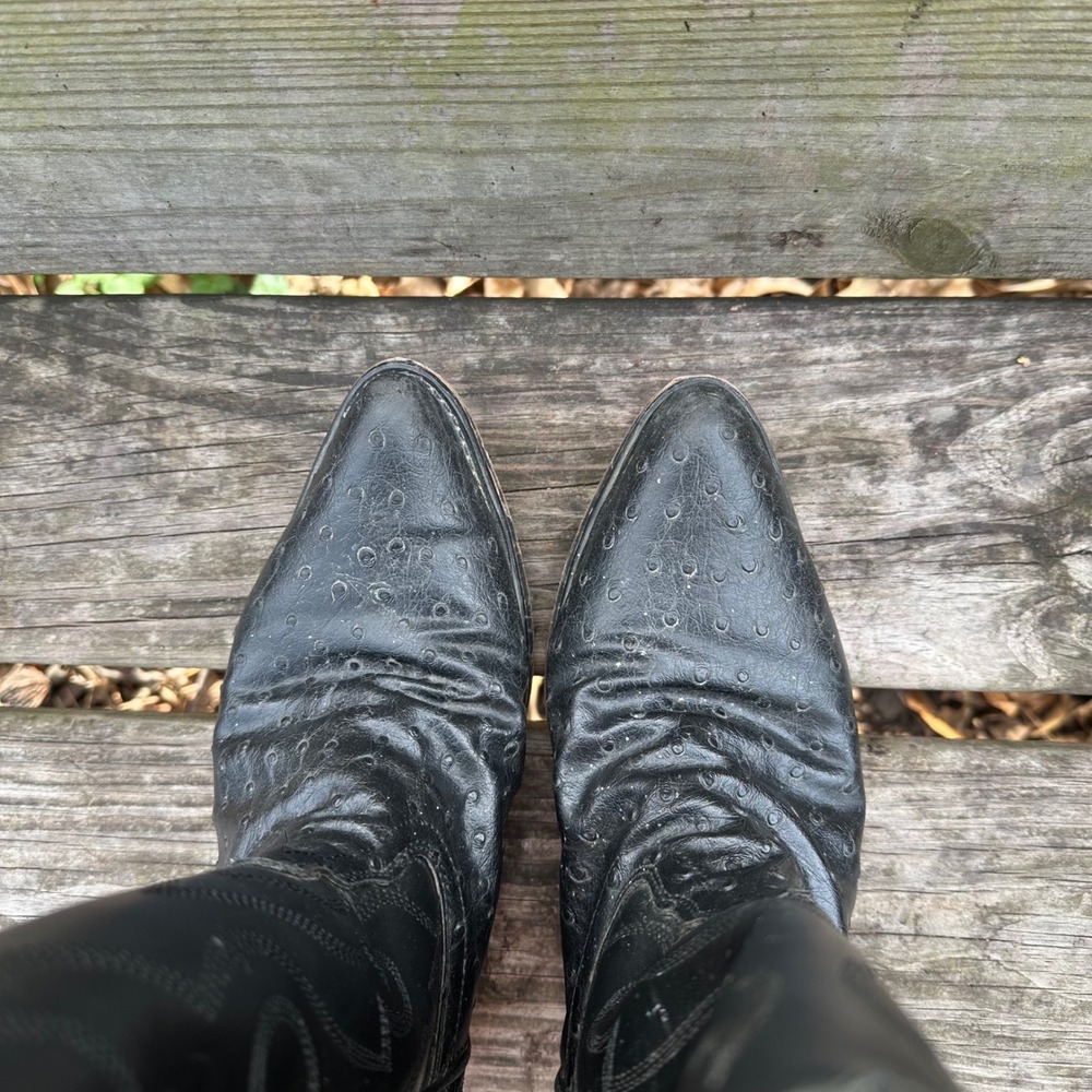 Out West Mens Black Leather Cowboy Boots Ostrich Pointed Toe VCM9010 Size 8.5 - Picture 7 of 10